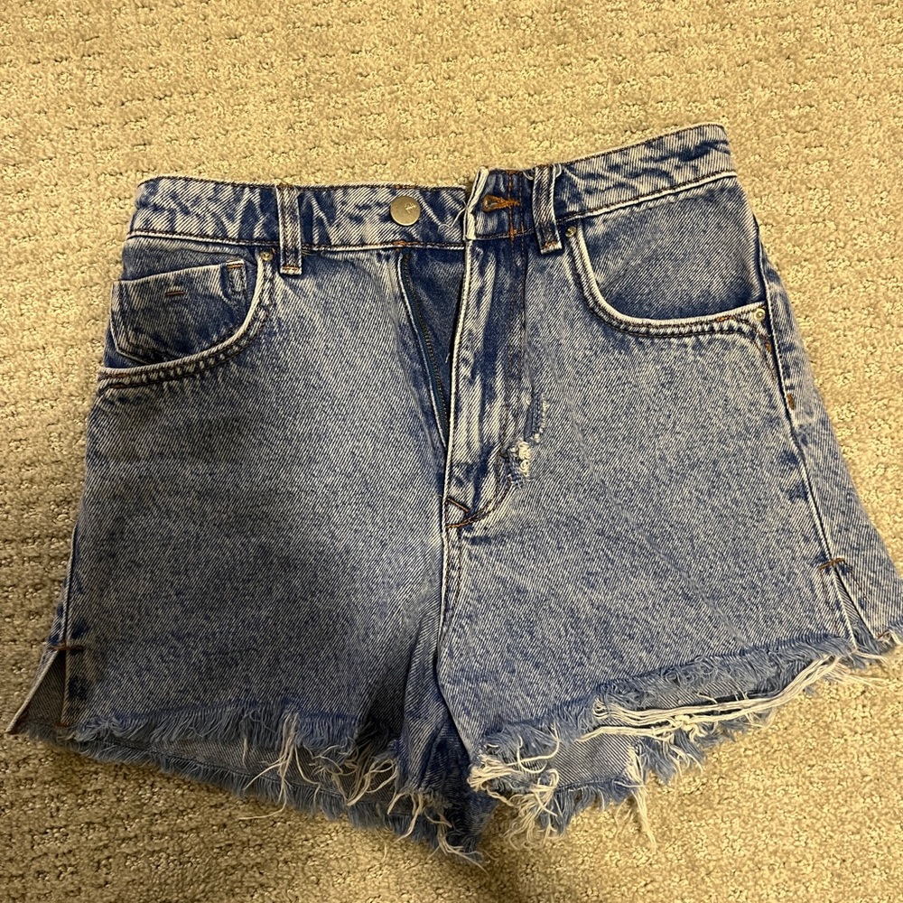 Medium Wash High-Waist Shorts